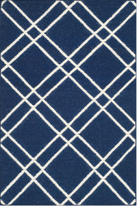 Blue and white geometric hand woven dhurrie wool hand-woven rug for bedroom