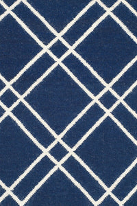 BLUE AND WHITE GEOMETRIC HAND WOVEN DHURRIE by Imperial Knots - Image 2