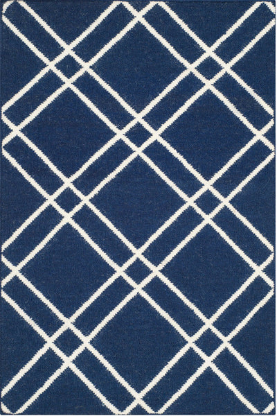 BLUE AND WHITE GEOMETRIC HAND WOVEN DHURRIE