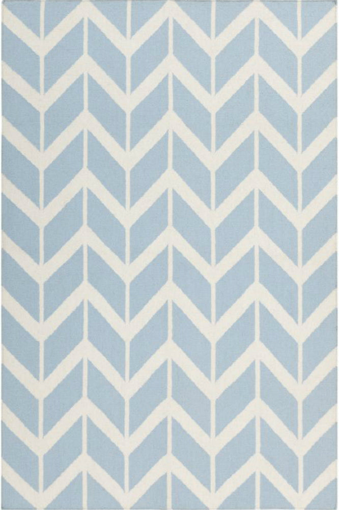 BLUE AND WHITE CHEVRON HAND WOVEN DHURRIE