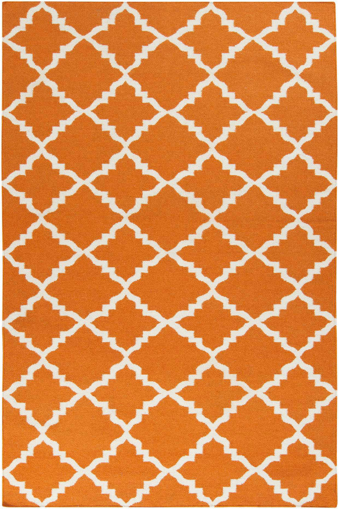 ORANGE AND WHITE MOROCCAN HAND WOVEN DHURRIE