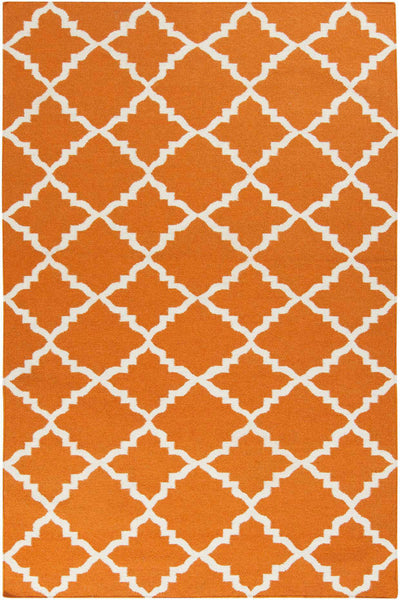 ORANGE AND WHITE MOROCCAN HAND WOVEN DHURRIE