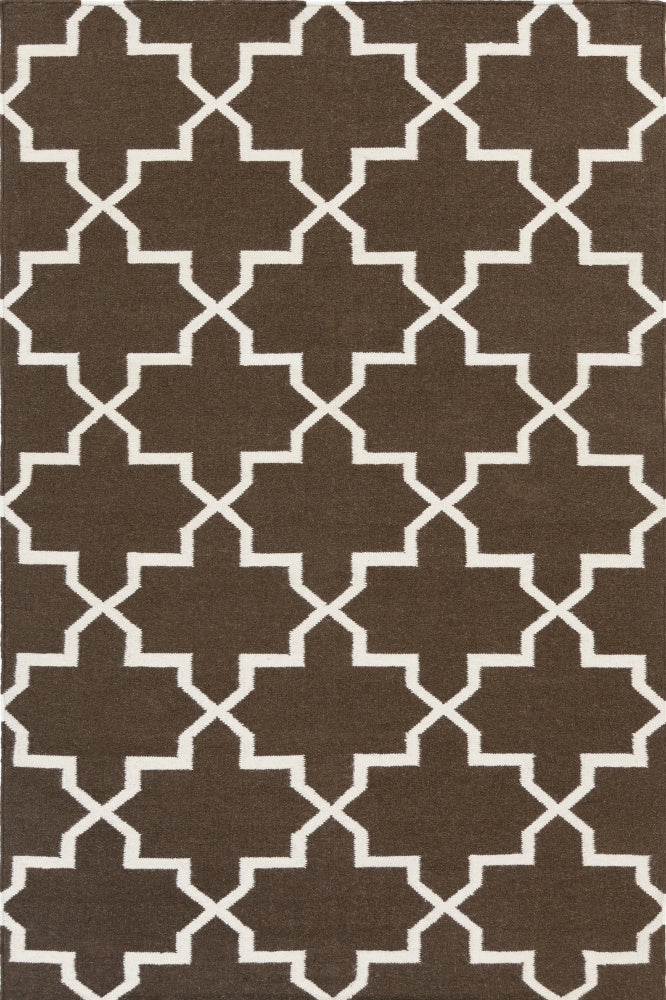 BROWN AND WHITE MOROCCAN HAND WOVEN DHURRIE