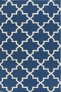 BLUE AND WHITE MOROCCAN HAND WOVEN DHURRIE by Imperial Knots - Image 1