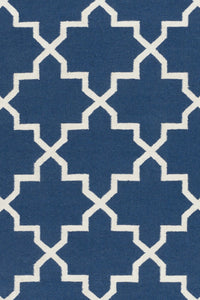 BLUE AND WHITE MOROCCAN HAND WOVEN DHURRIE by Imperial Knots - Image 2