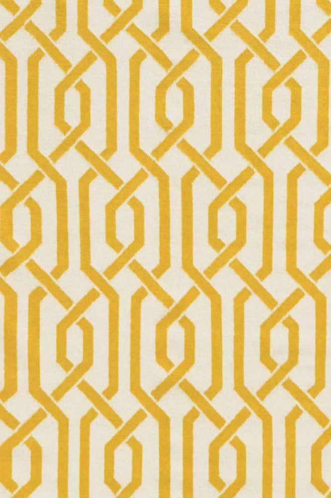YELLOW AND IVORY GEOMETRIC HAND WOVEN DHURRIE
