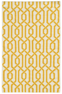 YELLOW AND IVORY GEOMETRIC HAND WOVEN DHURRIE by Imperial Knots - Image 1