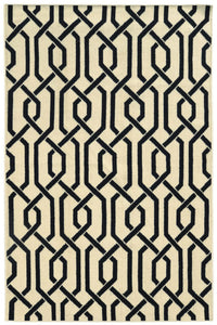 BLACK AND IVORY GEOMETRIC HAND WOVEN DHURRIE by Imperial Knots - Image 1