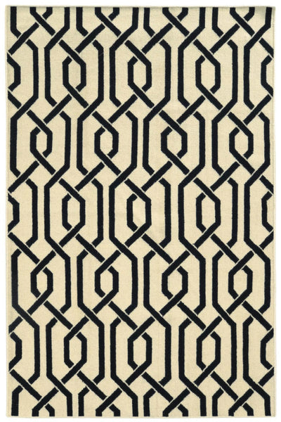 BLACK AND IVORY GEOMETRIC HAND WOVEN DHURRIE
