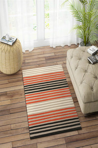 RED BLACK STRIPES HAND WOVEN COTTON DHURRIE by Imperial Knots - Image 2