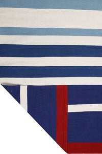 BLUE STRIPES HAND WOVEN COTTON DHURRIE by Imperial Knots - Image 4