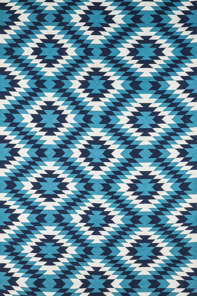 BLUE AZTEC HAND WOVEN KILIM DHURRIE