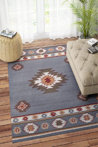 GREY AZTEC KILIM HAND WOVEN DHURRIE by Imperial Knots - Image 2