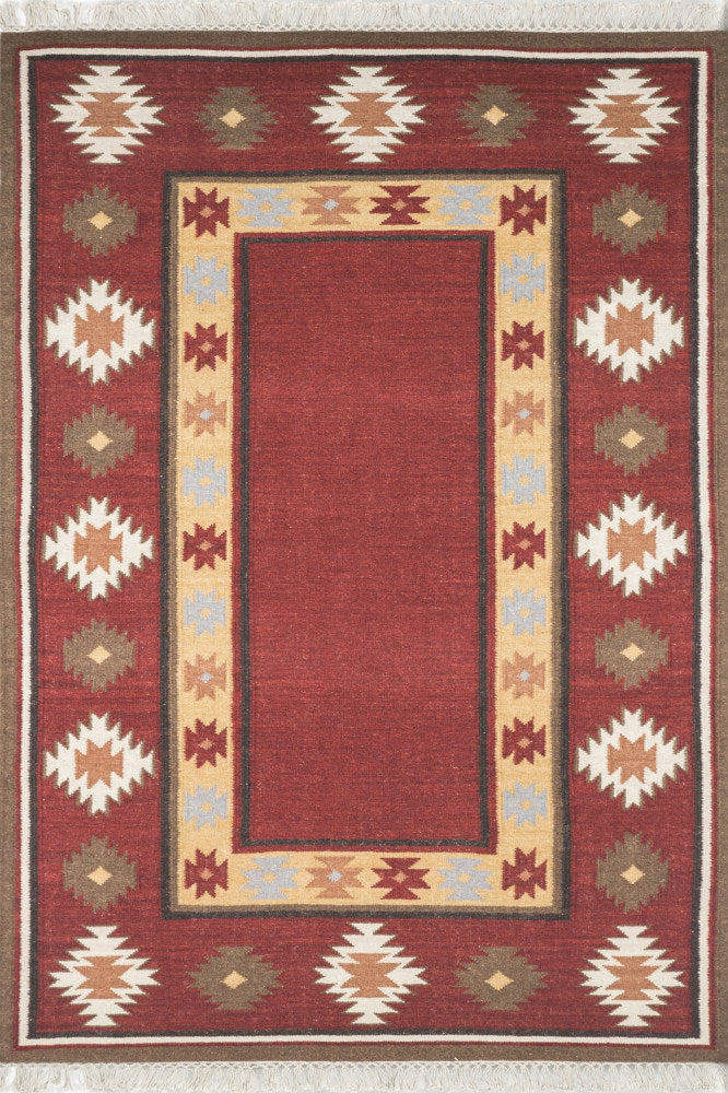 MAROON HAND WOVEN AZTEC KILIM DHURRIE - Imperial Knots