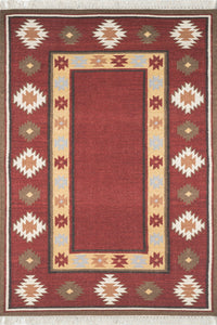 MAROON HAND WOVEN AZTEC KILIM DHURRIE by Imperial Knots - Image 1