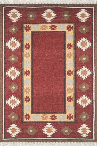 MAROON HAND WOVEN AZTEC KILIM DHURRIE