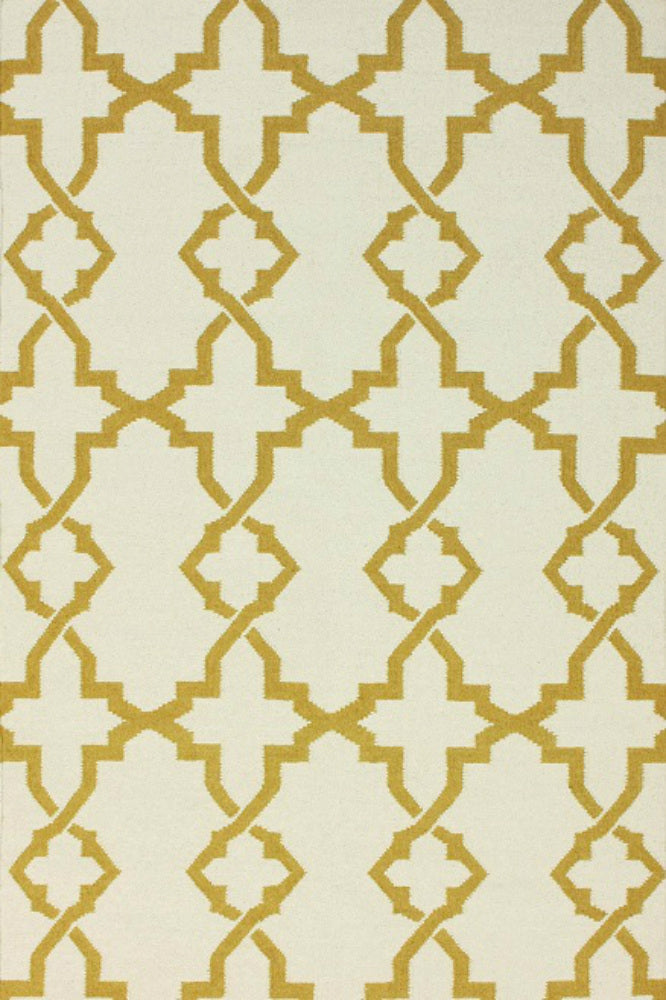 YELLOW IVORY TRELLIS HAND WOVEN DHURRIE