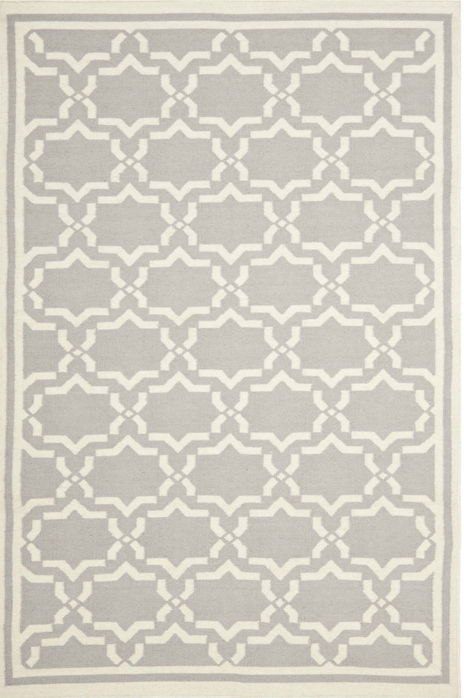 GREY AND IVORY GEOMETRIC HAND WOVEN DHURRIE