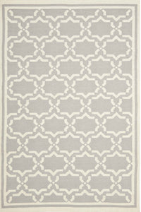 Grey and ivory geometric hand woven dhurrie wool hand-woven rug for bedroom