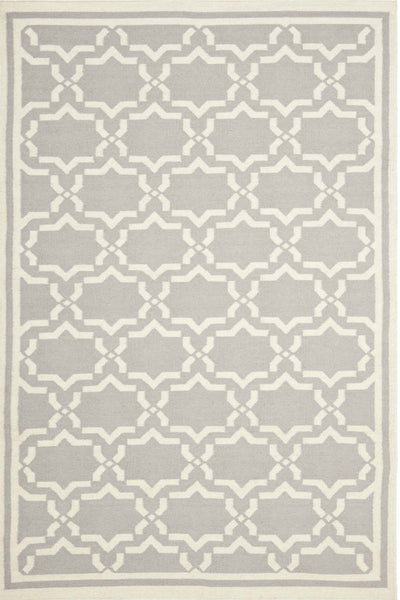 GREY AND IVORY GEOMETRIC HAND WOVEN DHURRIE
