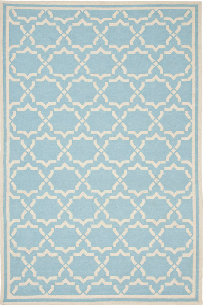 BLUE AND IVORY GEOMETRIC HAND WOVEN DHURRIE