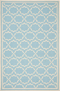 Blue and ivory geometric hand woven dhurrie wool hand-woven rug for bedroom