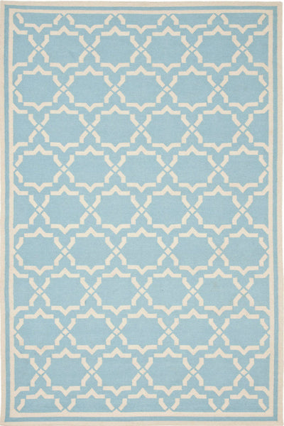 BLUE AND IVORY GEOMETRIC HAND WOVEN DHURRIE