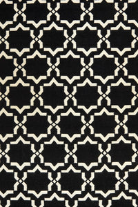 BLACK AND IVORY GEOMETRIC HAND WOVEN DHURRIE by Imperial Knots - Image 2