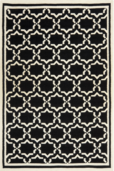 BLACK AND IVORY GEOMETRIC HAND WOVEN DHURRIE