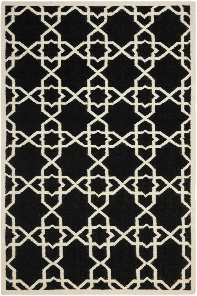 BLACK AND IVORY TRELLIS HAND WOVEN DHURRIE