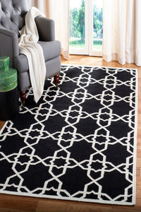 BLACK AND IVORY TRELLIS HAND WOVEN DHURRIE by Imperial Knots - Image 2