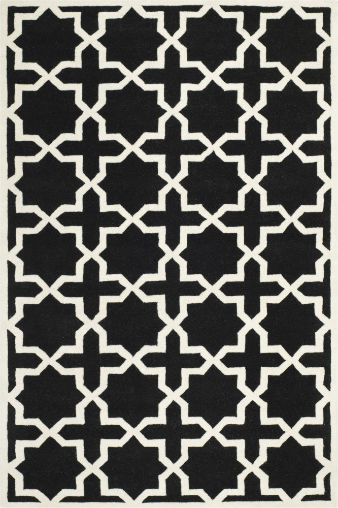 BLACK AND IVORY GEOMETRIC HAND WOVEN DHURRIE