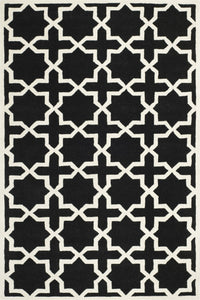 BLACK AND IVORY GEOMETRIC HAND WOVEN DHURRIE by Imperial Knots - Image 1
