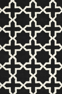BLACK AND IVORY GEOMETRIC HAND WOVEN DHURRIE by Imperial Knots - Image 2