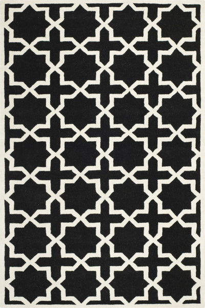 BLACK AND IVORY GEOMETRIC HAND WOVEN DHURRIE