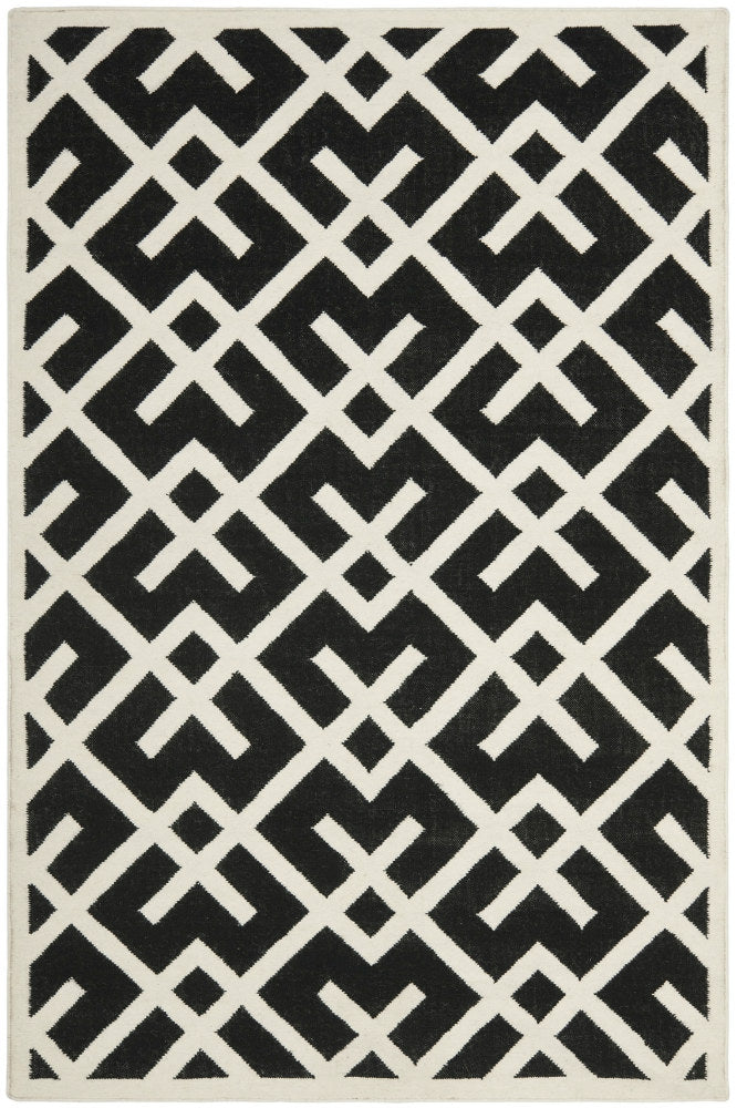 BLACK AND WHITE LINKS HAND WOVEN DHURRIE