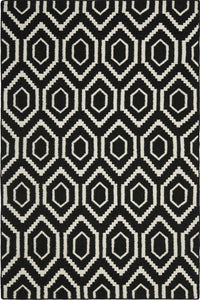 BLACK AND IVORY GEOMETRIC HAND WOVEN DHURRIE by Imperial Knots - Image 1