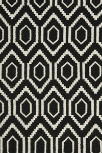 BLACK AND IVORY GEOMETRIC HAND WOVEN DHURRIE by Imperial Knots - Image 2