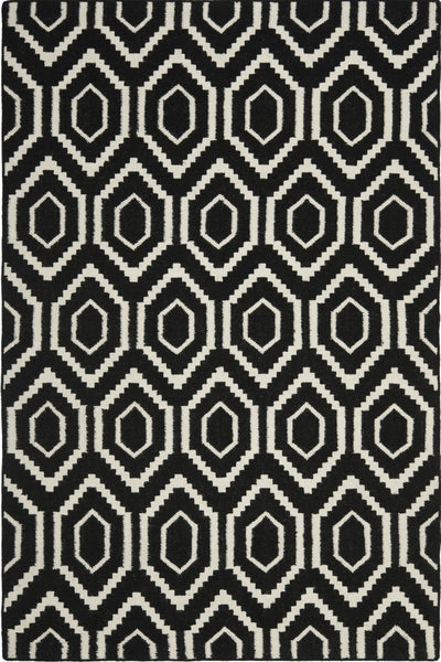 BLACK AND IVORY GEOMETRIC HAND WOVEN DHURRIE