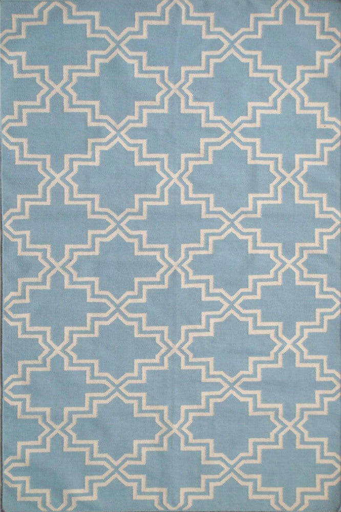 BLUE AND IVORY MOROCCAN HAND WOVEN DHURRIE