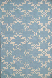 BLUE AND IVORY MOROCCAN HAND WOVEN DHURRIE by Imperial Knots - Image 1