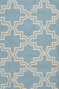BLUE AND IVORY MOROCCAN HAND WOVEN DHURRIE by Imperial Knots - Image 2