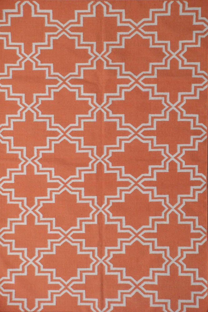 ORANGE AND IVORY MOROCCAN HAND WOVEN DHURRIE