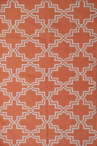 ORANGE AND IVORY MOROCCAN HAND WOVEN DHURRIE by Imperial Knots - Image 1