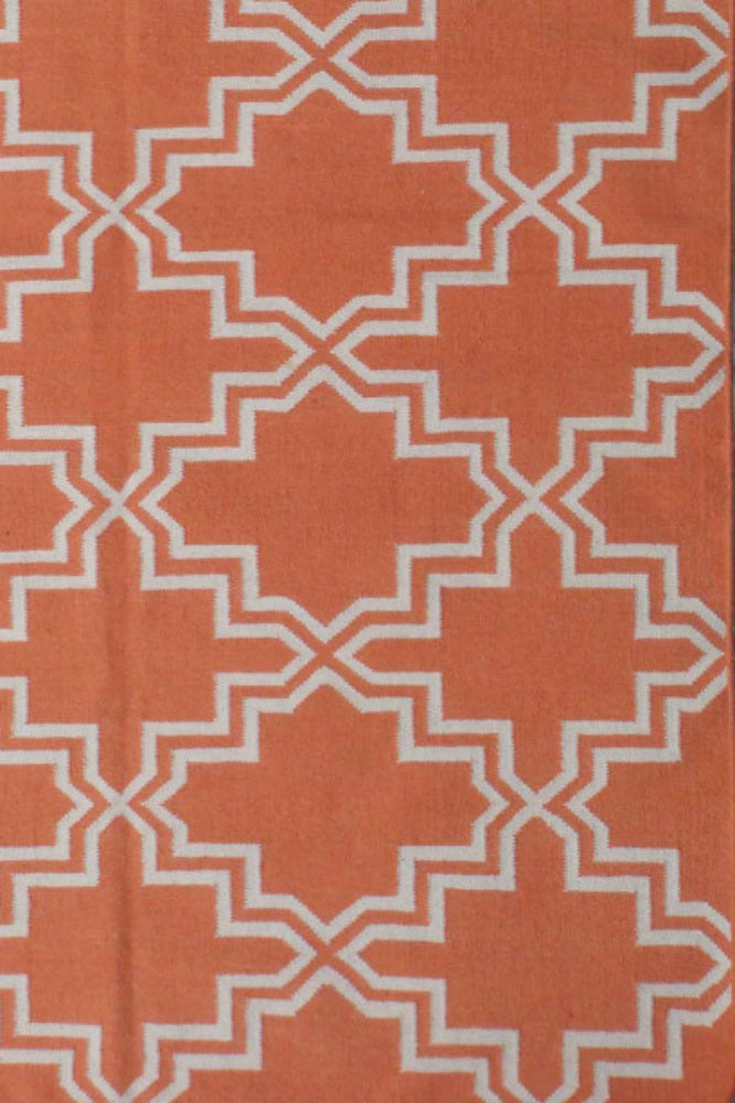 ORANGE AND IVORY MOROCCAN HAND WOVEN DHURRIE