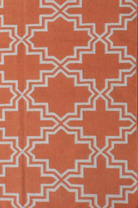 ORANGE AND IVORY MOROCCAN HAND WOVEN DHURRIE by Imperial Knots - Image 2