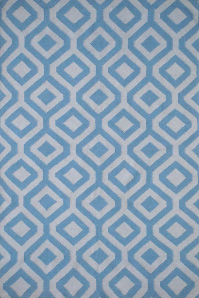 BLUE AND WHITE GEOMETRIC HAND WOVEN DHURRIE