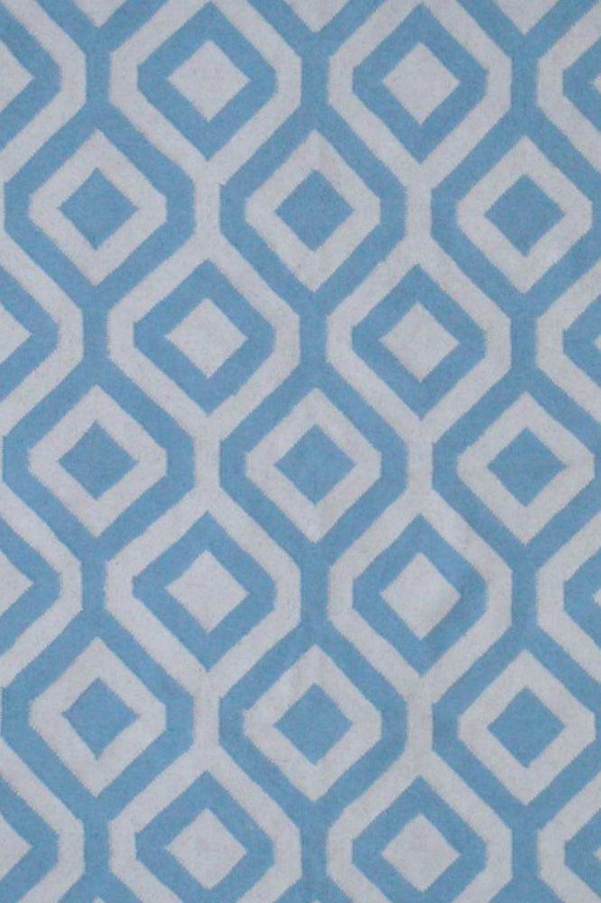 BLUE AND WHITE GEOMETRIC HAND WOVEN DHURRIE