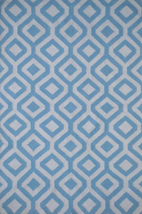 Blue and white geometric hand woven dhurrie wool hand-woven rug for bedroom