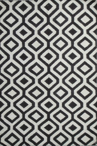 Black and white geometric hand woven dhurrie wool hand-woven rug for bedroom